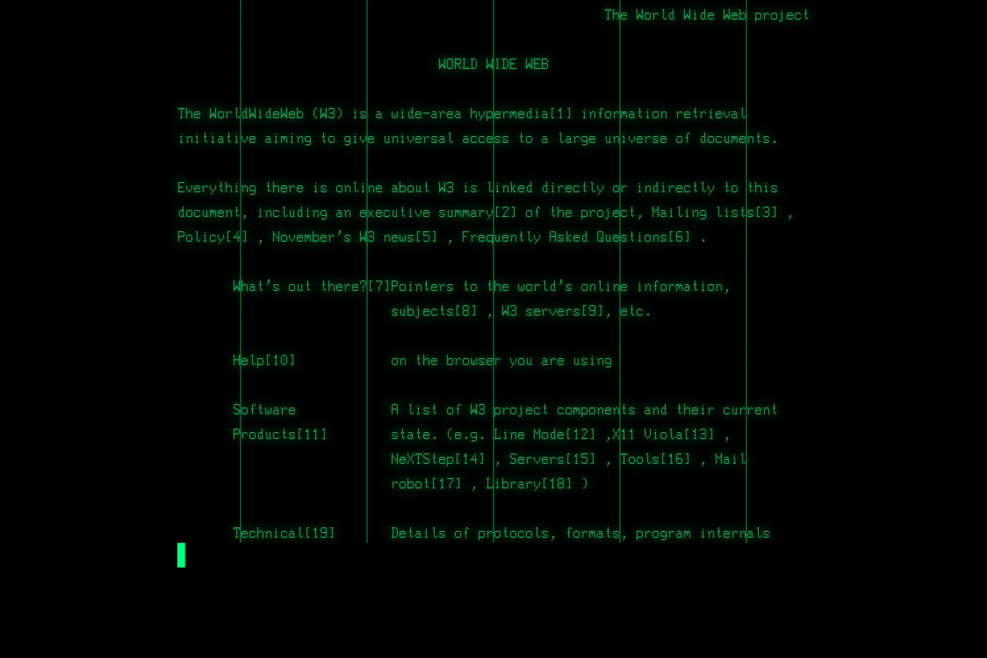 Project home page in the line-mode browser simulator