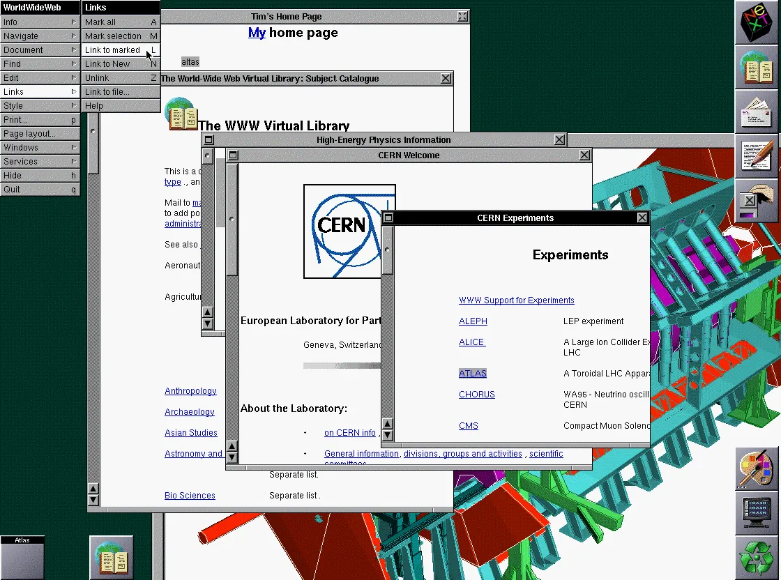 WorldWideWeb browser-editor screenshot, 1993